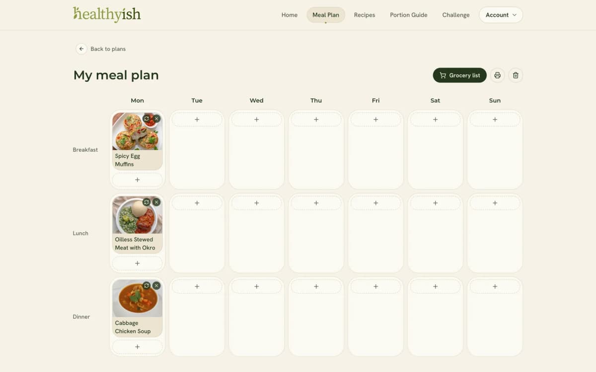The Healthyish Hub meal planner open on a laptop