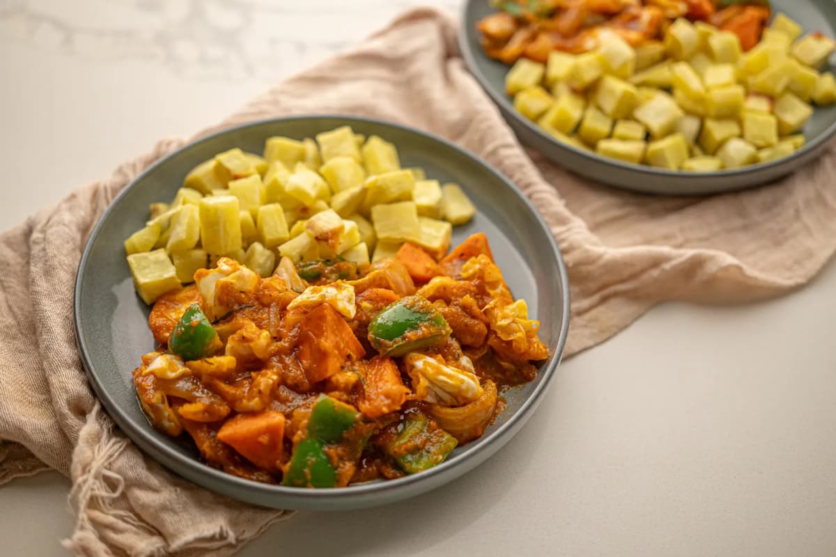 Chunky Vegetable Stew with Air-Fried Sweet Potatoes